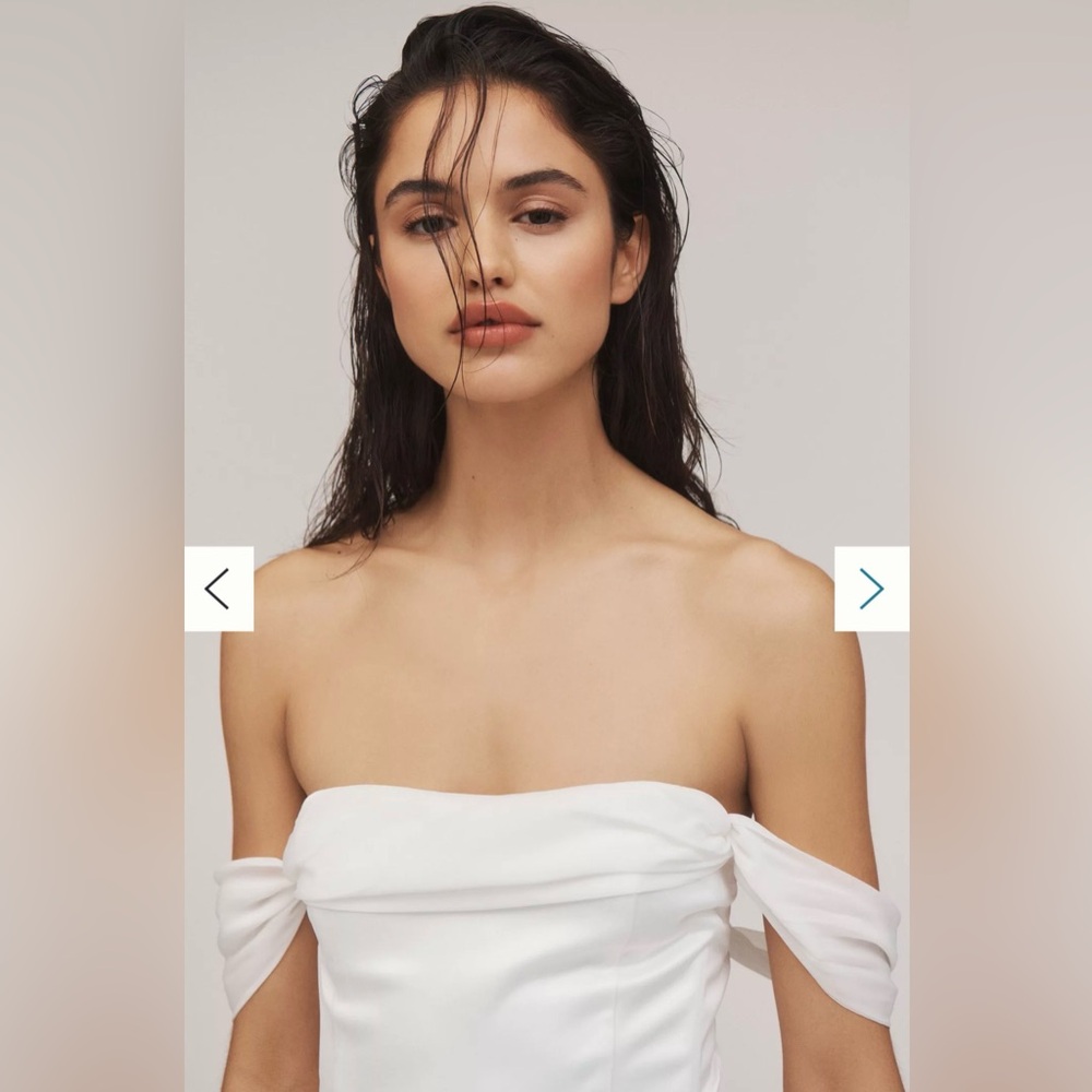 NWT BHLDN Off-The-Shoulder Lace-Up Satin Column Midi Dress - Picture 5 of 8